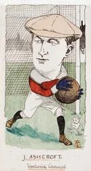 Jimmy Ashcroft, Woolwich Arsenal, tegning for et sett med sigarettkort, 1907 (penn og blekk på kort)